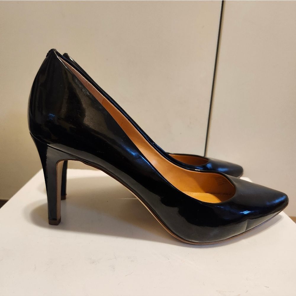 J. Crew "Classic" Black Patent Vegan Leather Stiletto Pumps Sz.9 Ret $155